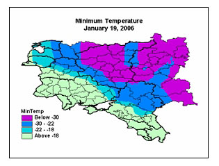 View minimum temperatures between January 16 and 20, 2006.