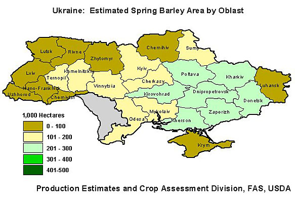 Ukraine: Estimated Spring Barley Area by Oblast.