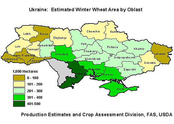  Estimated Winter Wheat Area by Oblast.