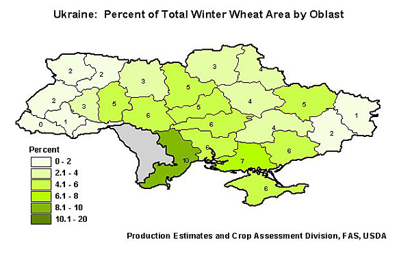 Percentage of Total Winter Wheat Area by Oblast.