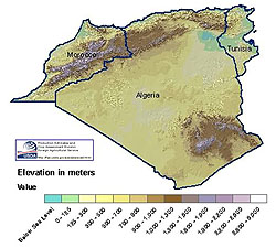 Elevation map of Nowrthwest Africa.