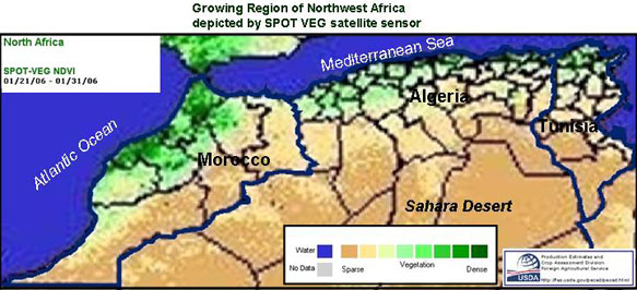 Growing Region of Northwest Africa (SPOT-VEG satellite image).