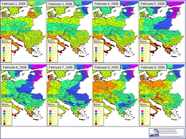 Maps showing cold air incursion during February