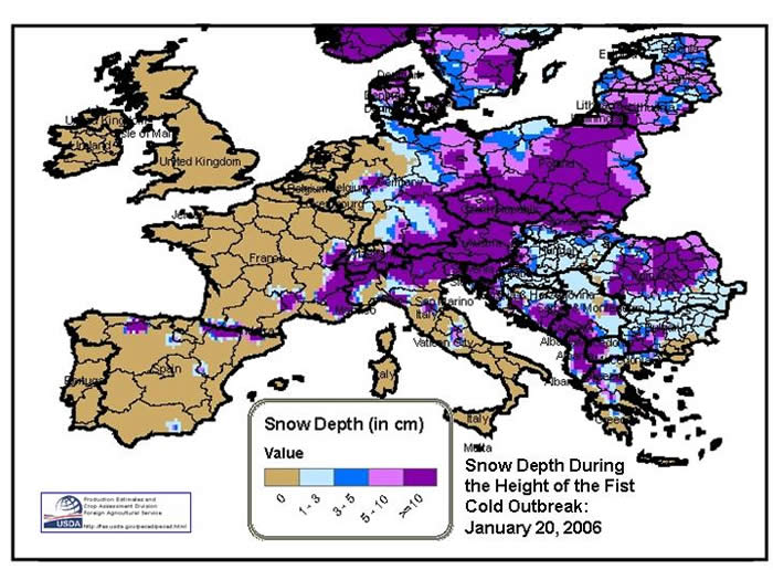 Snow Depth during the height of the first cold outbreak January 20, 2006