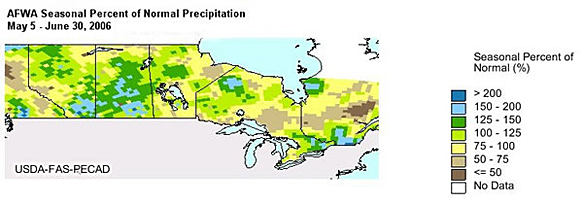 Map showing AFWA seasonal percent of normal precipitation.