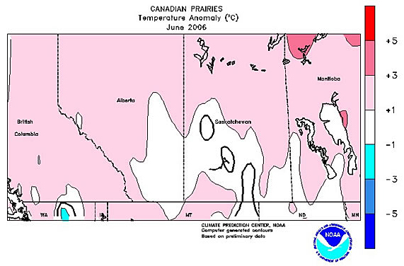 Temperature anomaly for June