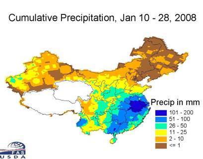 precipitation map - January 10 to 28, 2008