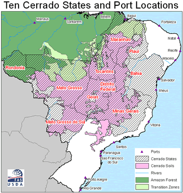 Ten Cerrado States and Major Ports