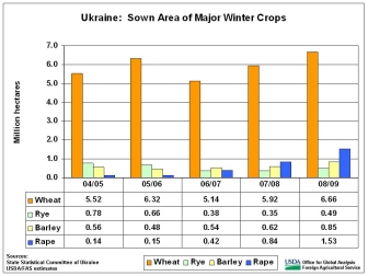 Sown winter rape area has increased from 150,000 hecares in 2005 to over 1.5 million for the current year.