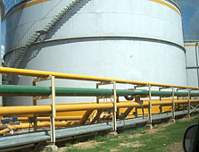 Round holding tank for oil at Terminal 6.