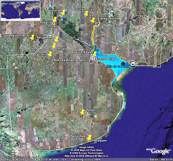 Location of trip travel points across five provinces in Argentina.