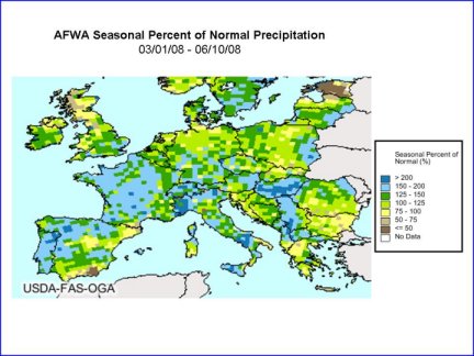 Seasonal precipitation is very good across all of Europe