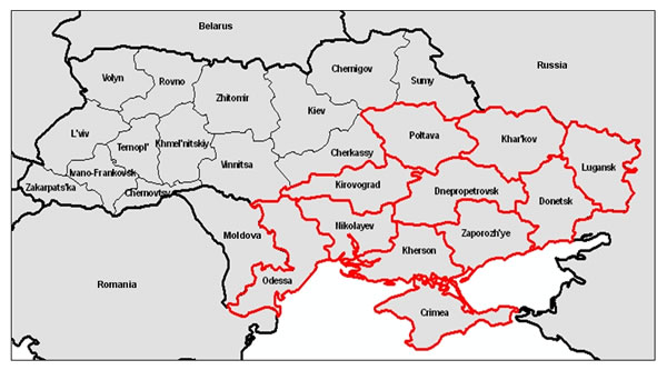 Eleven oblasts in eastern and southern Ukraine account for nearly 70 percent of the country's winter wheat production.  These oblasts are also marked by a reasonably high correlation between NDVI and wheat yield.