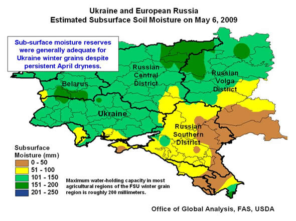 Sub-surface moisture reserves were generally adequate for Ukraine winter grains despite persistent April dryness.