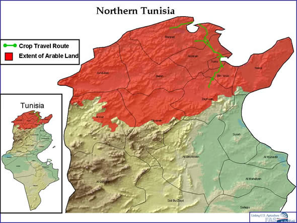 Map showing April crop travel in Tunisia