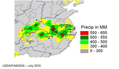 Rainfall in Yangtze basin - July 1-26, 2010