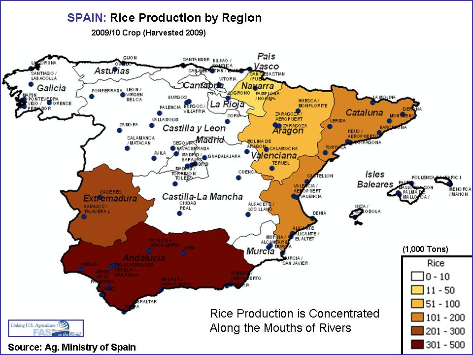 Spain: Rice Production by Region
