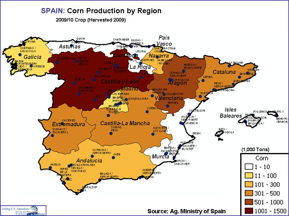Spain: Corn Production by Region (in 1,000 Tons).