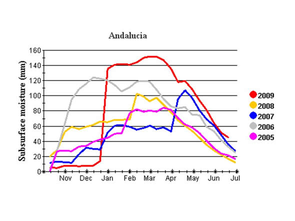 Andalucia's subsoil moisture was especially high during the winter and spring.