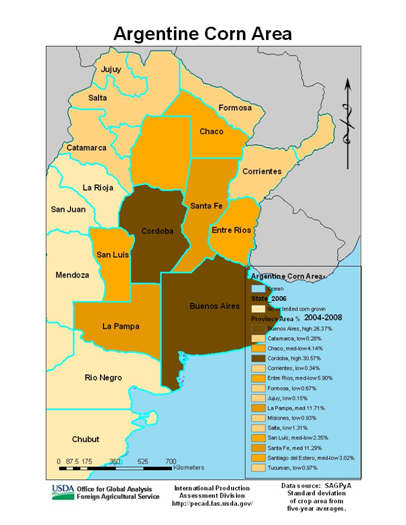 Map of Argentina Corn Growing Area