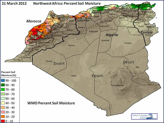 Northwest Africa: Percent Soil Moisture