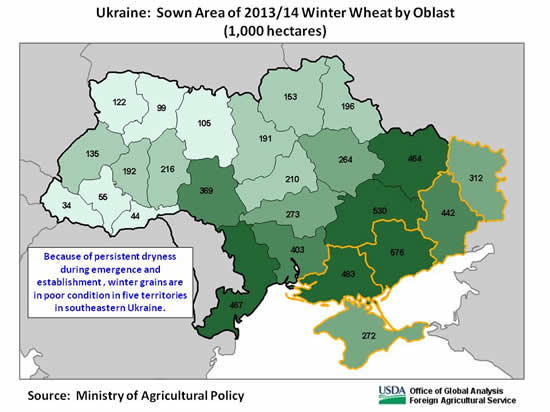 Winter wheat is grown throughout Ukraine, but the key production zone is in the southern and eastern regions.
