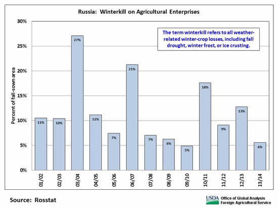 Winterkill typically ranges from 5 to 10 percent of the fall-planted area but losses have been as high as 27 percent, for 2003/04.