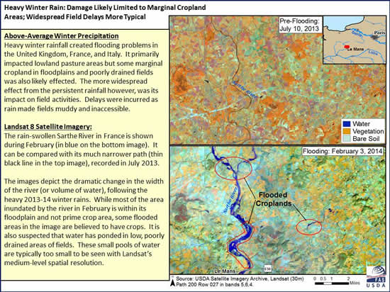 Satellite Imagery: Heavy Winter Rain: Damage Likely Limited to Primarily Marginal Cropland Areas; Widespread Field Delays More Typical.