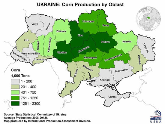 North-central Ukraine is the country's main corn-production zone.