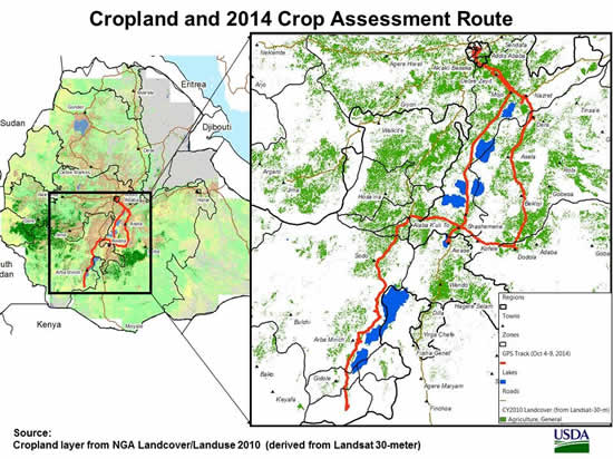 Cropland and 2014 Crop Assessment Route