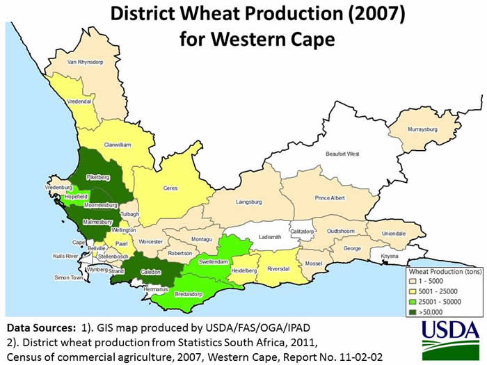 District Wheat Production (2007) for Western Cape Province
