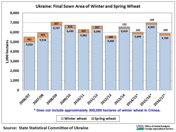 In recent years, spring wheat area in Ukraine has been between 150,000 and 200,000 hectares, 2 to 4 percent of total wheat area.