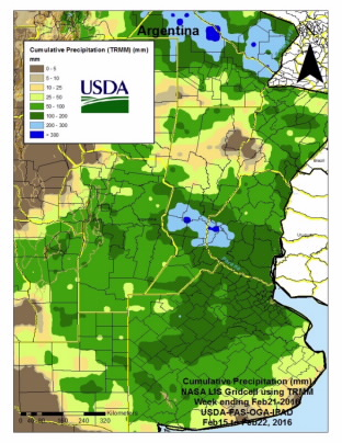 MODIS NDVI indicate above-average crop conditions in most the main soybean region of Argentina. 