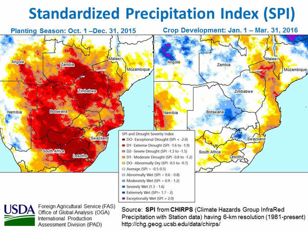 Figure 1. Standardized Precipitation Index (SPI) for Southern Africa
