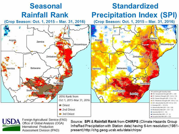 Figure 2. Seasonal Rainfall Rank and SPI from October 2015 through March 2016. 