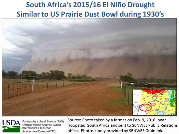 Figure 1. El Niño Induced Dust storms in South Africa (February 9, 2016).
