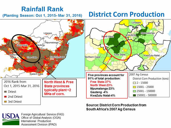 Figure 2. Seasonal Rainfall Rank and District Corn Production for South Africa.