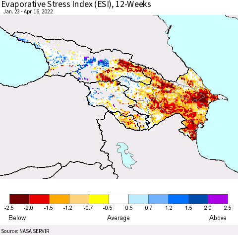 Azerbaijan, Armenia and Georgia Evaporative Stress Index (ESI), 12-Weeks Thematic Map For 4/11/2022 - 4/17/2022