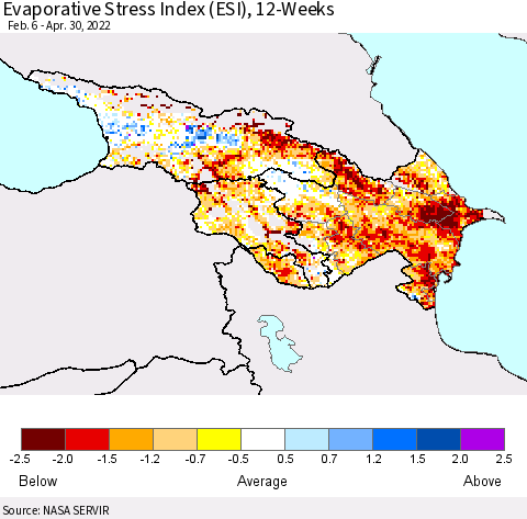Azerbaijan, Armenia and Georgia Evaporative Stress Index (ESI), 12-Weeks Thematic Map For 4/25/2022 - 5/1/2022