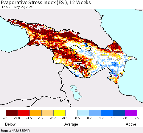 Azerbaijan, Armenia and Georgia Evaporative Stress Index (ESI), 12-Weeks Thematic Map For 5/20/2024 - 5/26/2024