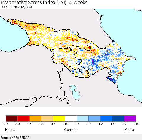 Azerbaijan, Armenia and Georgia Evaporative Stress Index (ESI), 4-Weeks Thematic Map For 11/6/2023 - 11/12/2023