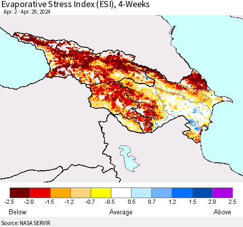 Azerbaijan, Armenia and Georgia Evaporative Stress Index (ESI), 4-Weeks Thematic Map For 4/29/2024 - 5/5/2024