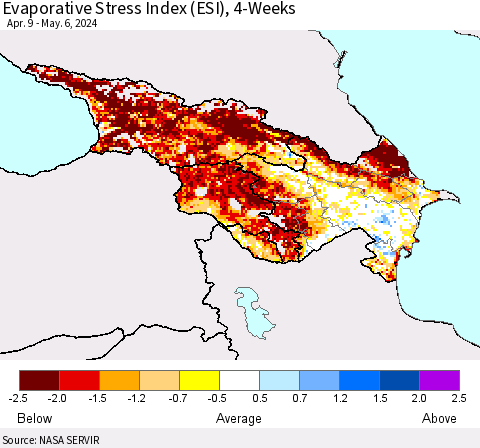 Azerbaijan, Armenia and Georgia Evaporative Stress Index (ESI), 4-Weeks Thematic Map For 5/6/2024 - 5/12/2024