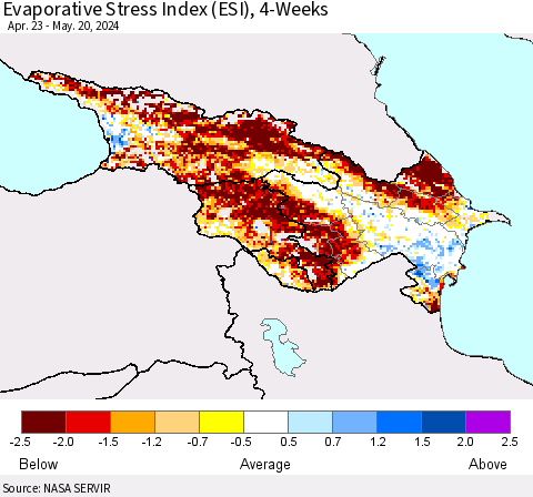 Azerbaijan, Armenia and Georgia Evaporative Stress Index (ESI), 4-Weeks Thematic Map For 5/20/2024 - 5/26/2024