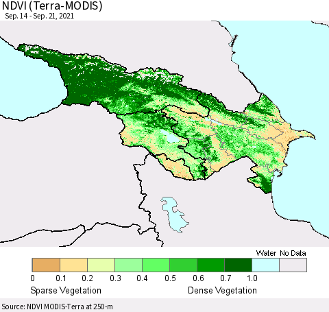 Azerbaijan, Armenia and Georgia NDVI (Terra-MODIS) Thematic Map For 9/14/2021 - 9/21/2021