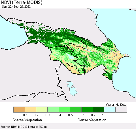 Azerbaijan, Armenia and Georgia NDVI (Terra-MODIS) Thematic Map For 9/22/2021 - 9/29/2021