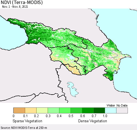 Azerbaijan, Armenia and Georgia NDVI (Terra-MODIS) Thematic Map For 11/1/2021 - 11/8/2021