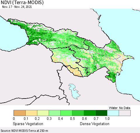 Azerbaijan, Armenia and Georgia NDVI (Terra-MODIS) Thematic Map For 11/17/2021 - 11/24/2021