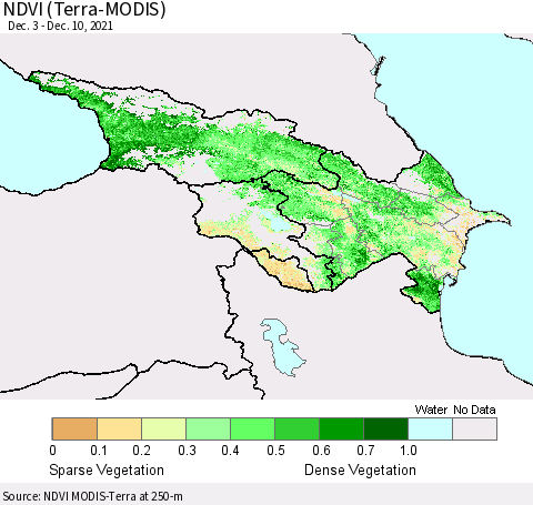 Azerbaijan, Armenia and Georgia NDVI (Terra-MODIS) Thematic Map For 12/3/2021 - 12/10/2021