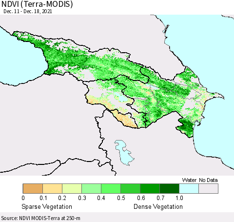 Azerbaijan, Armenia and Georgia NDVI (Terra-MODIS) Thematic Map For 12/11/2021 - 12/18/2021